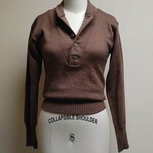 Olive Drab Military Army 5 Button Pull-Over Sweater